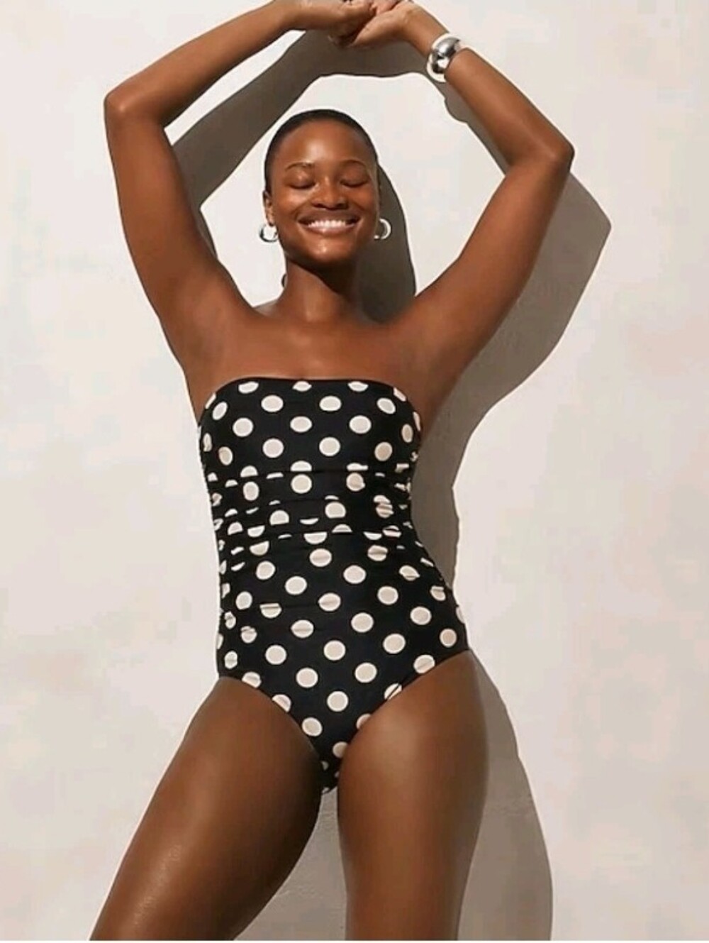 NWT J. Crew Gemma Ruched Bandeau One-Piece Swimsuit In Dot Print Black Size 8